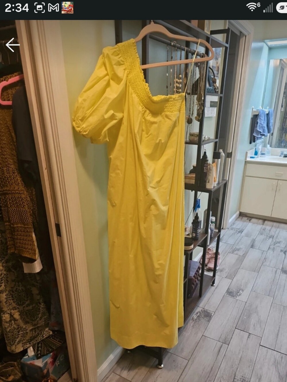 Maeve Bright Yellow One-Shoulder Maxi Dress with Puff Sleeve